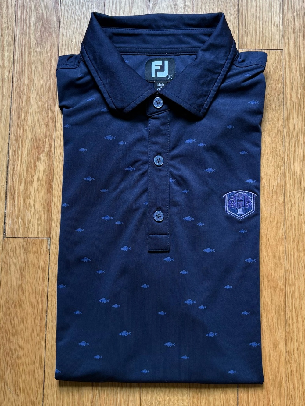 FootJoy Golf Men’s Short Sleeve Golf Polo Shirt Large Blue Fish Pattern